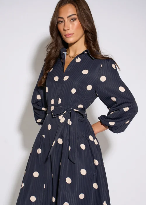 Gini London Navy Spot Jacquard Fit And Flare Dress - 12 Image 4