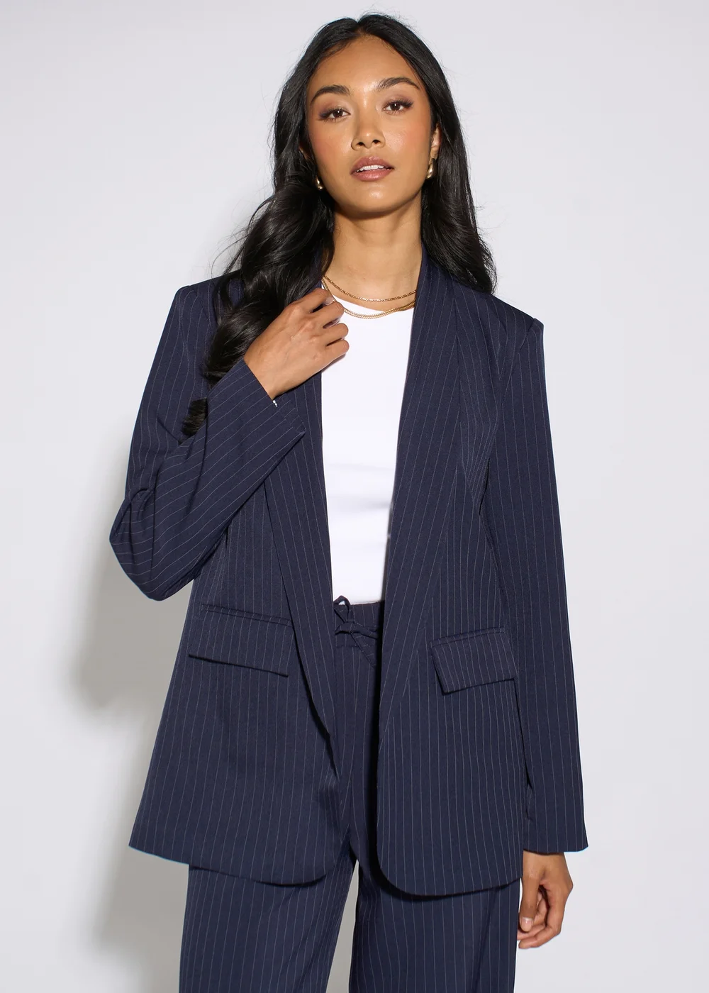 Gini London Navy Contrast Sleeve Edge To Edge Blazer - 16 Image 1