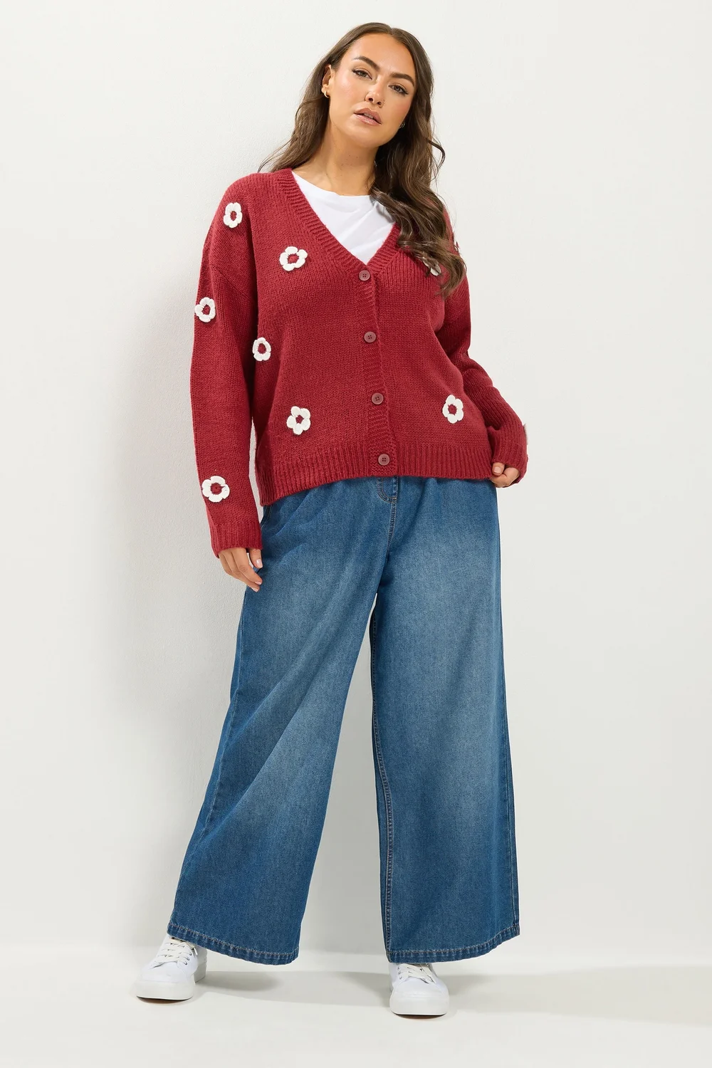 Yours Curve Red Applique Flower Cardigan - 10-12 Image 2