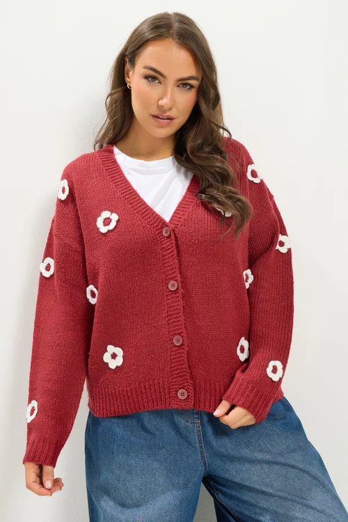 Yours Curve Red Applique Flower Cardigan - 10-12 Image 1