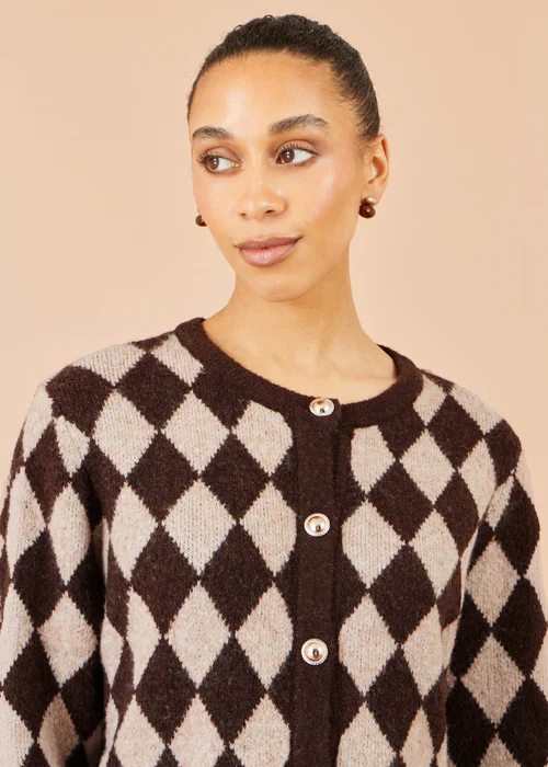 Yumi Brown Argyll Knit Cardigan - S/M Image 4