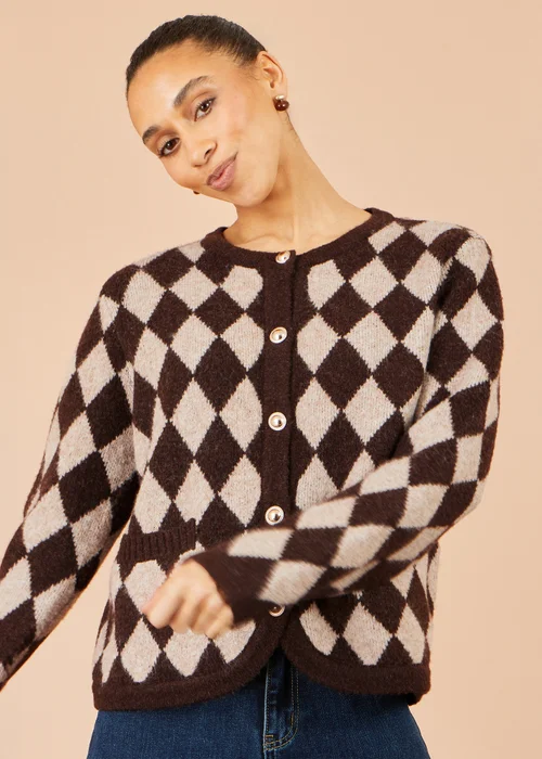 Yumi Brown Argyll Knit Cardigan - S/M Image 1