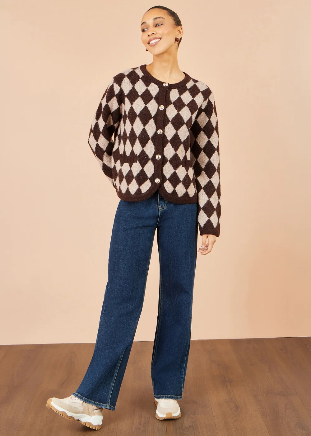 Yumi Brown Argyll Knit Cardigan - S/M Image 2