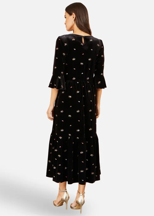Yumi Black Velvet Embroidered Midi Dress - 8 Image 3