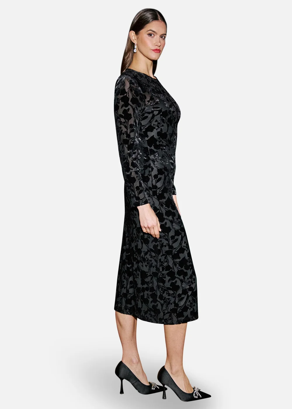 Yumi Black Burnout Velvet Midi Dress - 12 Image 5