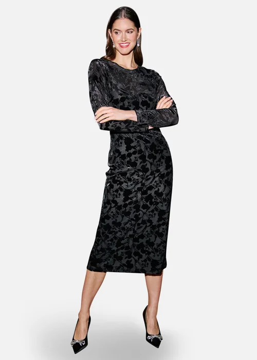 Yumi Black Burnout Velvet Midi Dress - 12 Image 3
