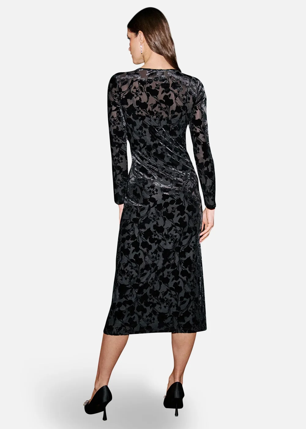 Yumi Black Burnout Velvet Midi Dress - 12 Image 4