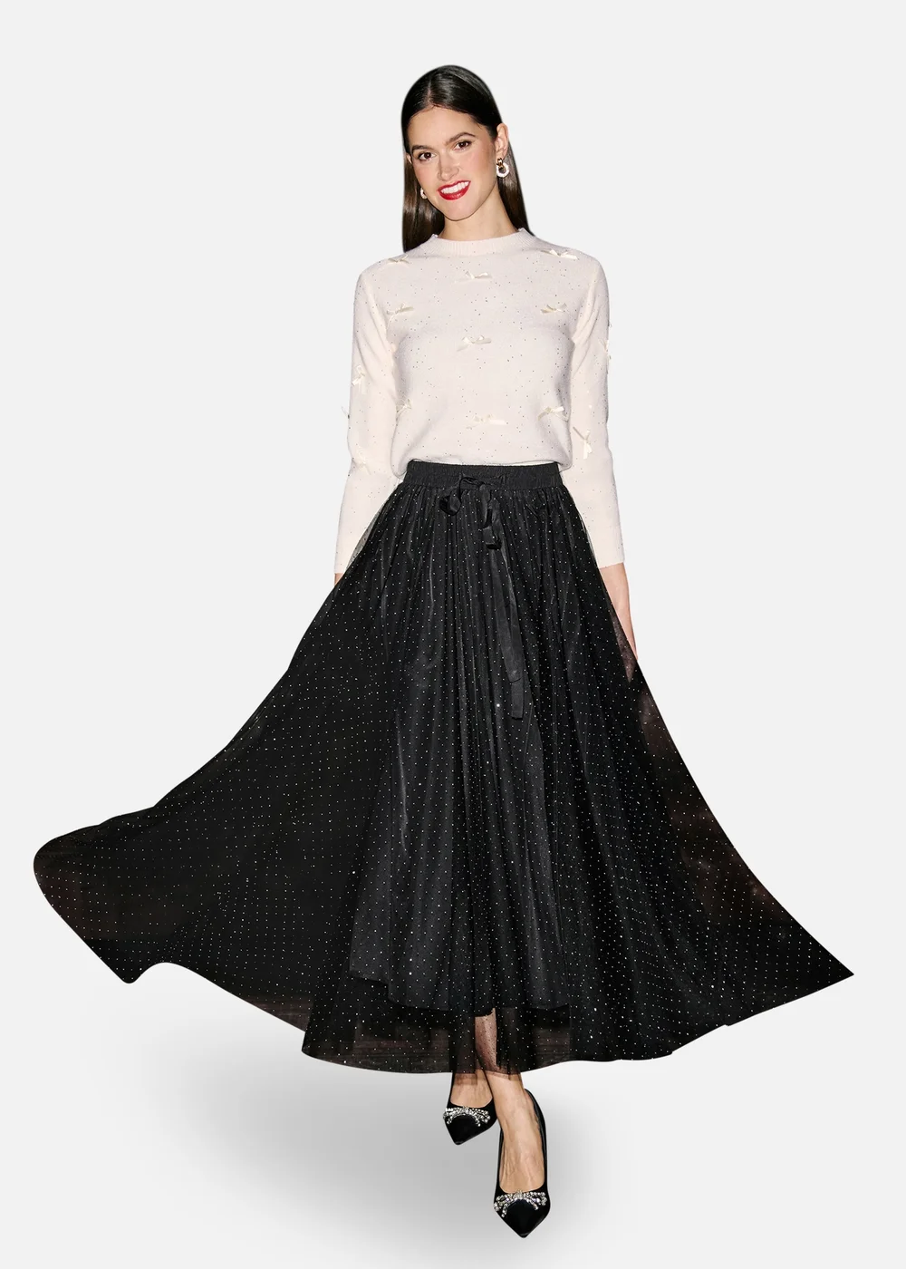 Yumi Black Diamonte Tulle Midi Skirt - 14 Image 1