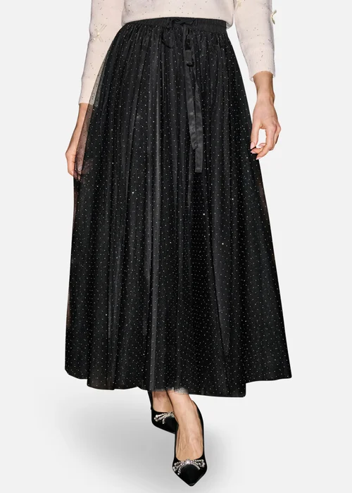 Yumi Black Diamonte Tulle Midi Skirt - 14 Image 5