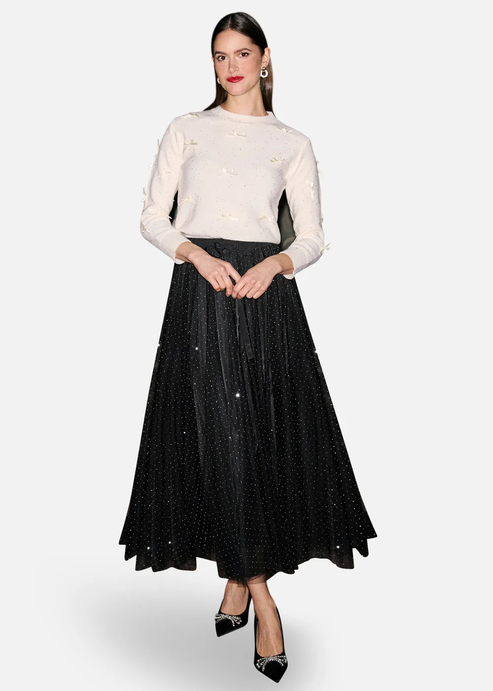 Yumi Black Diamonte Tulle Midi Skirt - 14 Image 3