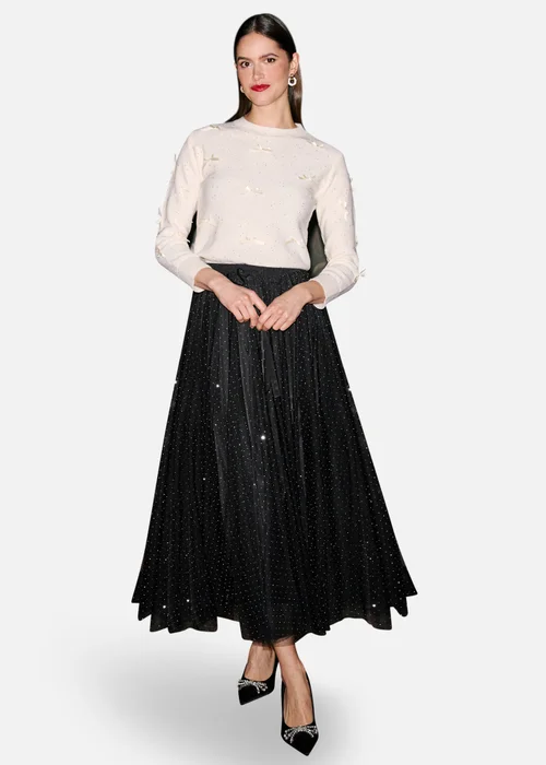 Yumi Black Diamonte Tulle Midi Skirt - 14 Image 3