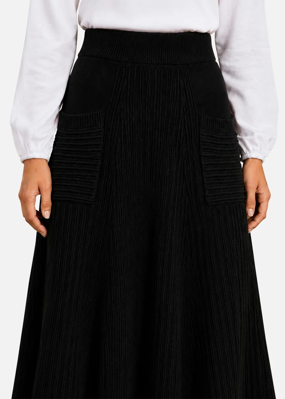Yumi Black Knitted Midi Skirt With Pockets - M Image 3