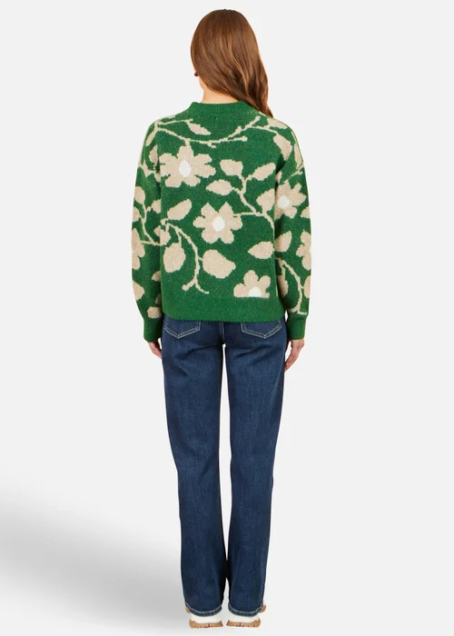 Yumi Green Floral Intarsia Relaxed Fit Jumper - L Image 3