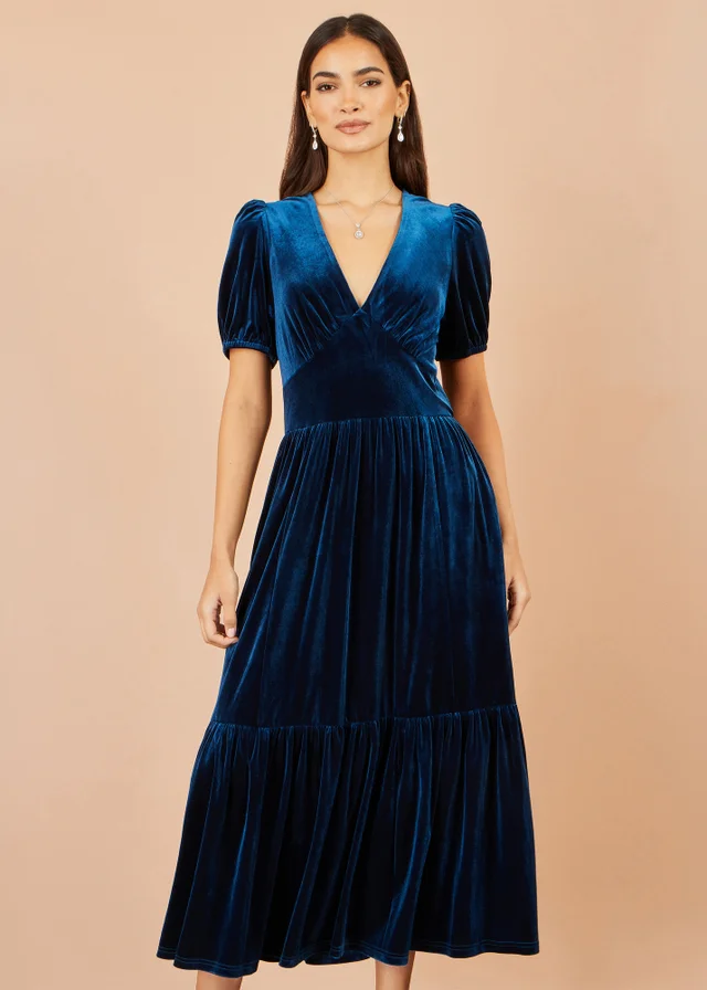 Yumi Teal Velvet Midi Dress