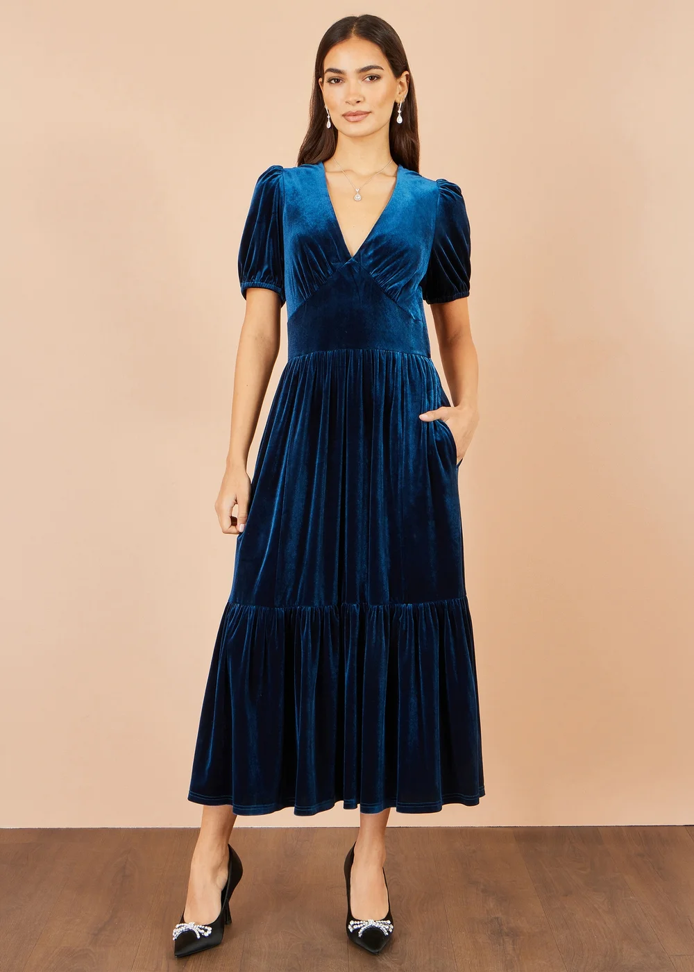 Yumi Teal Velvet Midi Dress - 18 Image 2