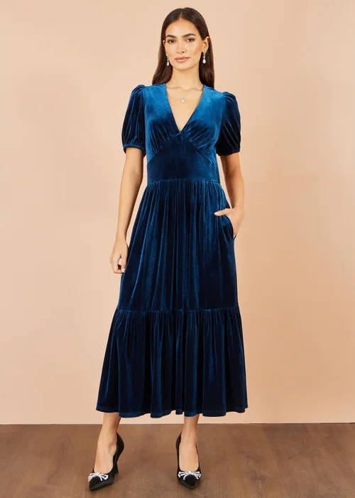 Yumi Teal Velvet Midi Dress - 18 Image 2