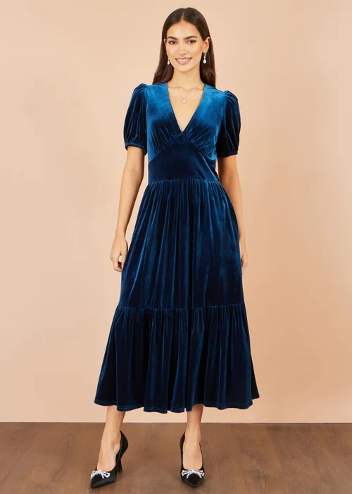 Yumi Teal Velvet Midi Dress - 18 Image 3