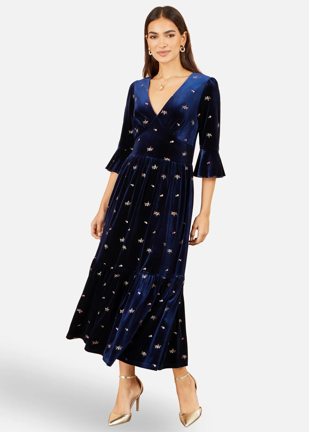 Yumi Navy Velvet Embroidered Midi Dress - 20 Image 2