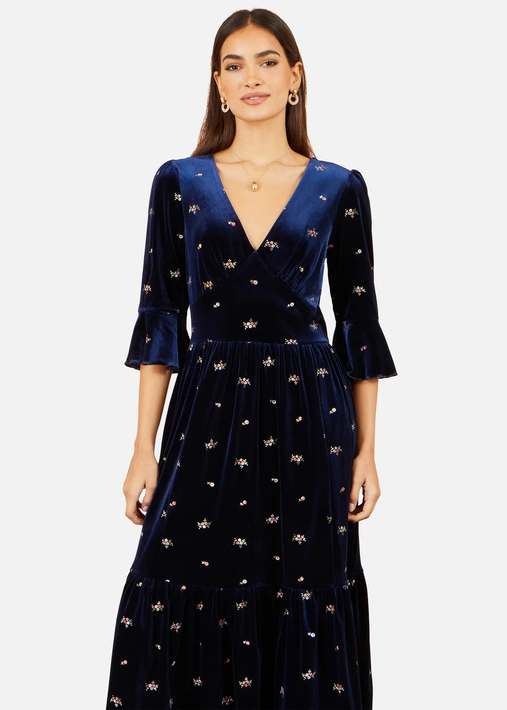 Yumi Navy Velvet Embroidered Midi Dress - 20 Image 1