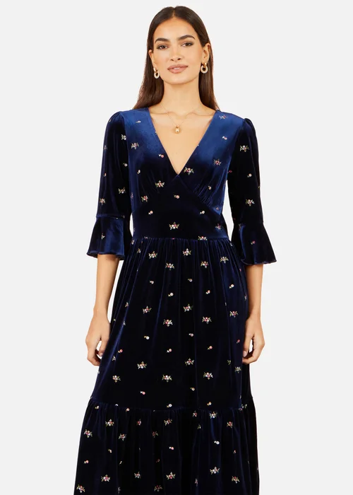 Yumi Navy Velvet Embroidered Midi Dress - 20 Image 1
