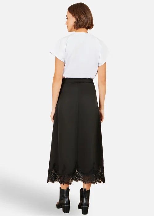 Yumi Black Satin Midi Skirt With Lace Trims - 8 Image 2