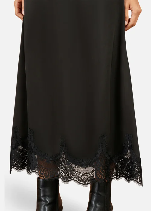 Yumi Black Satin Midi Skirt With Lace Trims - 8 Image 3