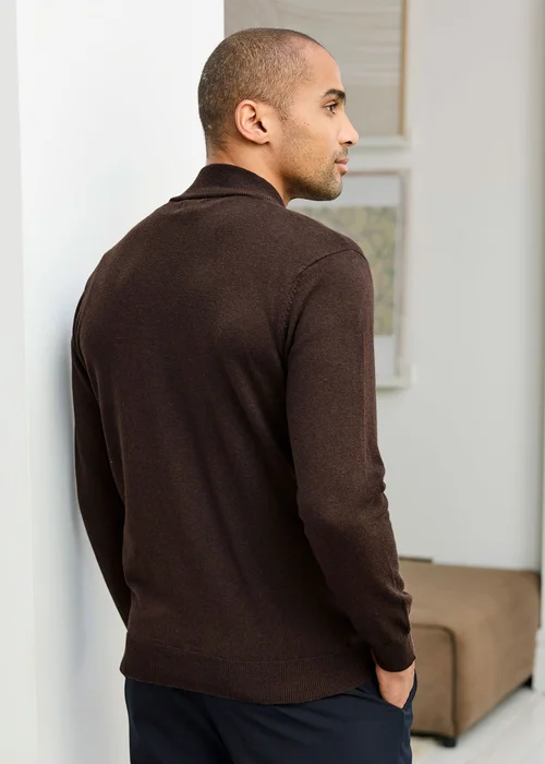 Cotton Traders Espresso Luxury Merino Half Zip Jumper - M Image 3