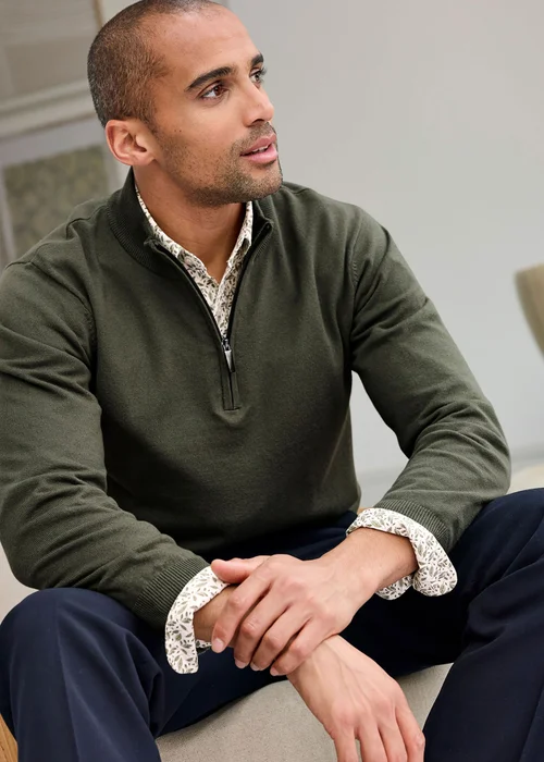 Cotton Traders Dark Forest Luxury Merino Half Zip Jumper - M Image 1