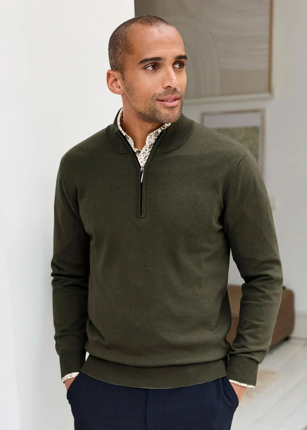Cotton Traders Dark Forest Luxury Merino Half Zip Jumper - M Image 2