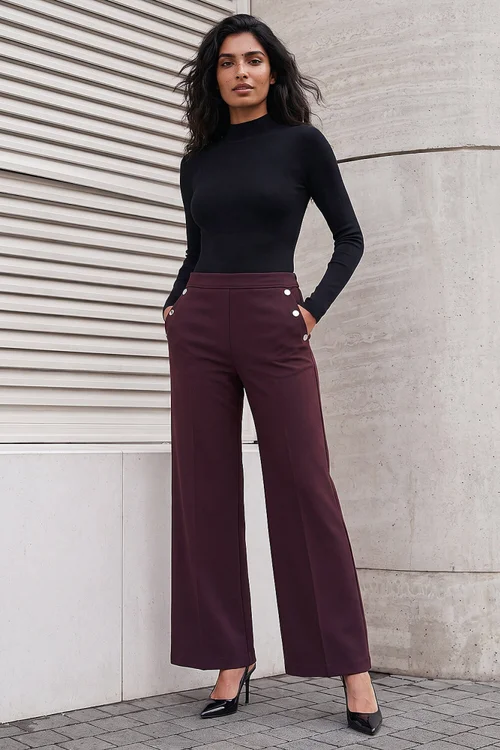 Roman Plum Button Pocket Full Length Trousers - 14 Image 3