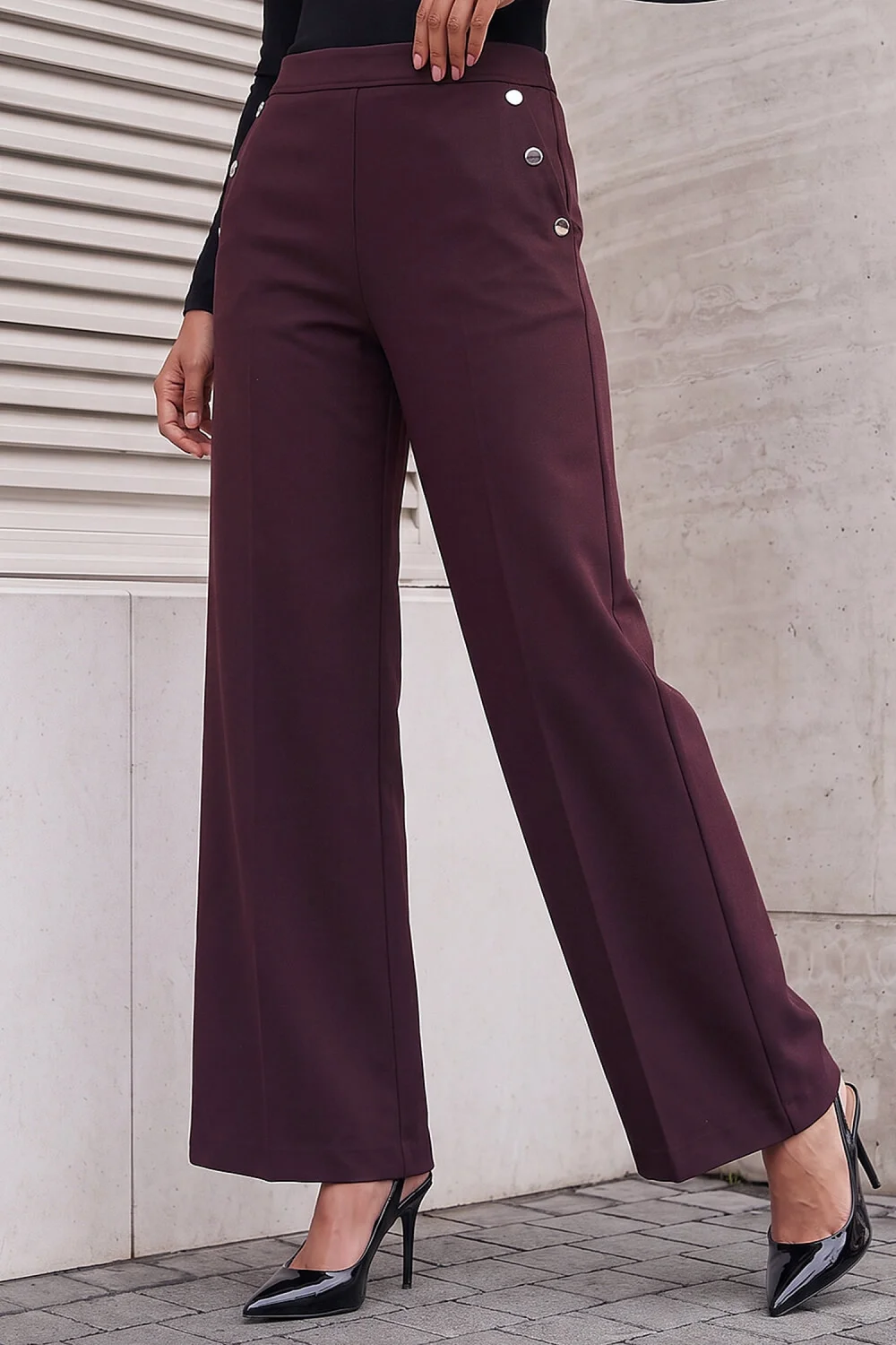 Roman Plum Button Pocket Full Length Trousers - 14 Image 1