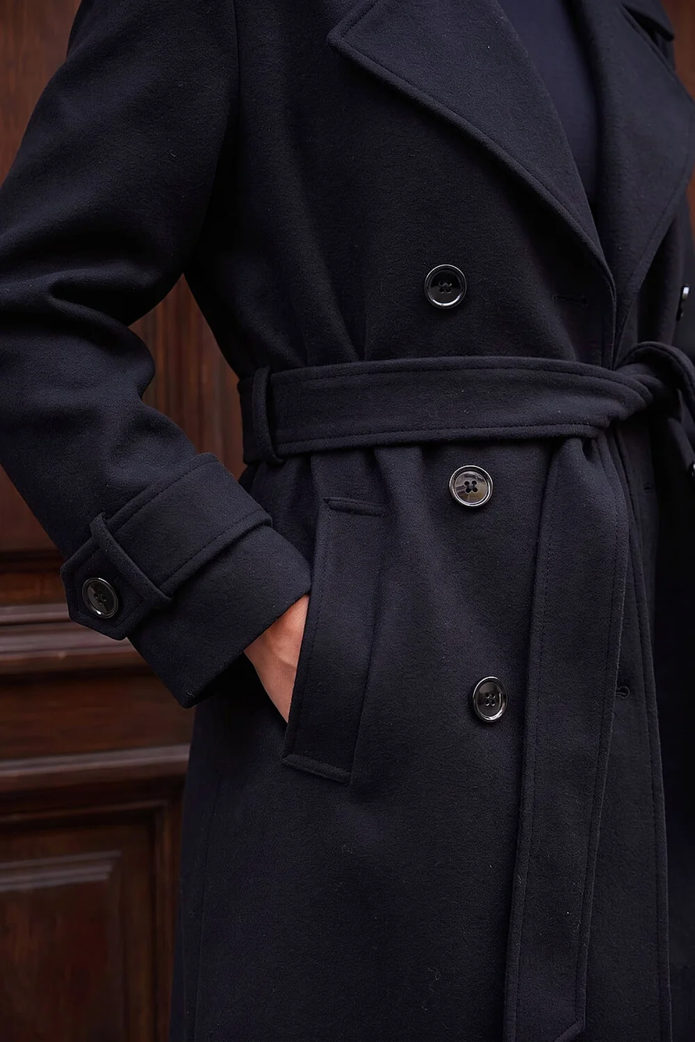 Roman Black Textured Premium Belted Smart Coat - 16 Image 4
