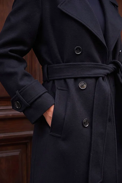 Roman Black Textured Premium Belted Smart Coat - 16 Image 4