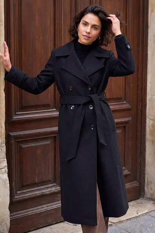Roman Black Textured Premium Belted Smart Coat - 16 Image 1