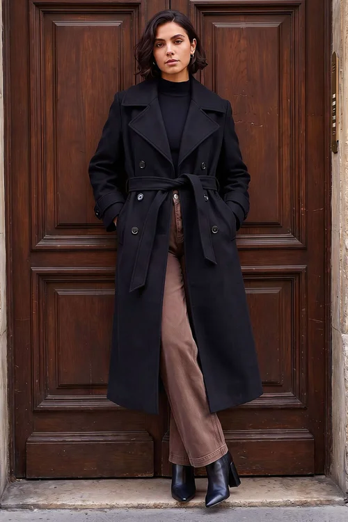 Roman Black Textured Premium Belted Smart Coat - 16 Image 3