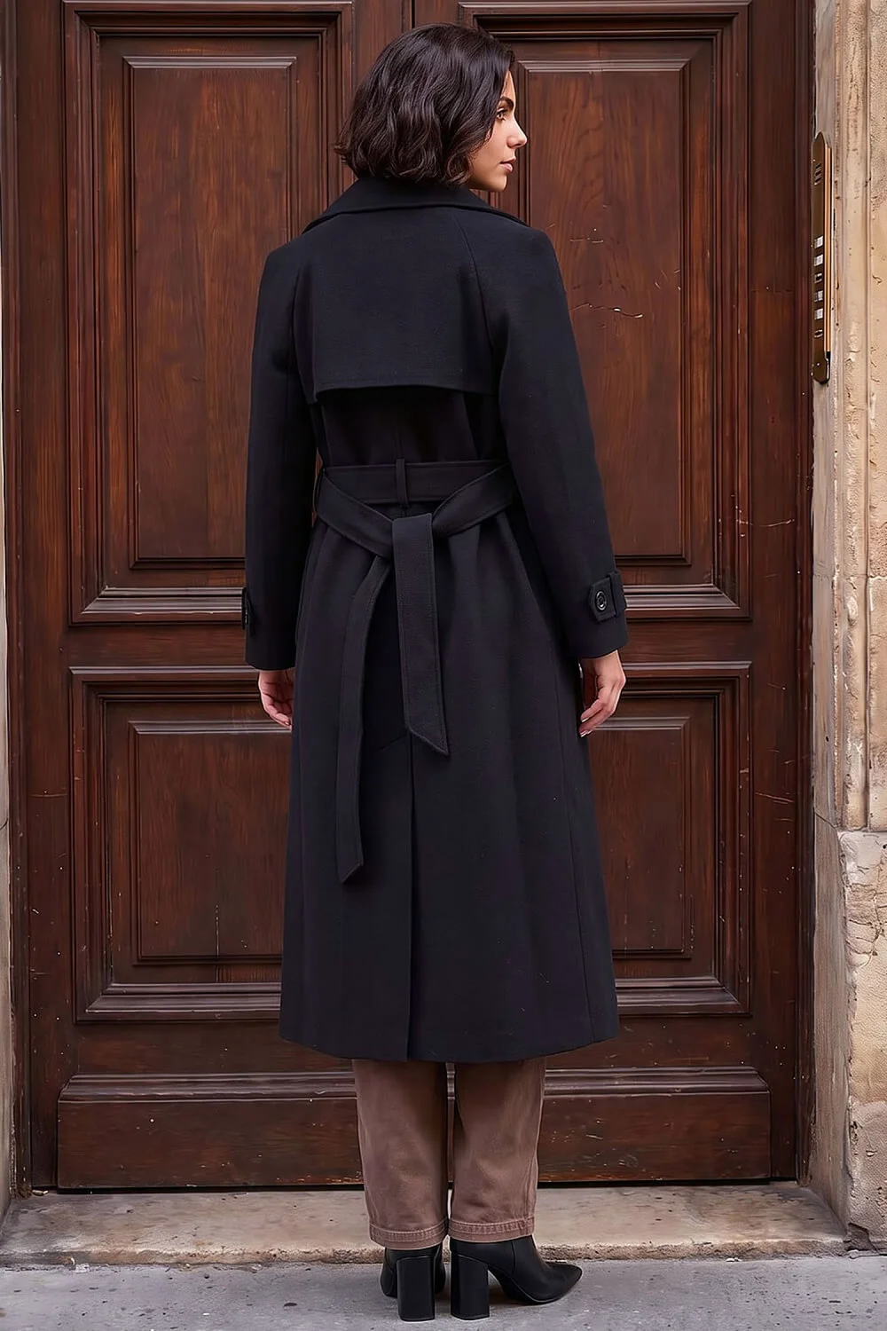 Roman Black Textured Premium Belted Smart Coat - 16 Image 2