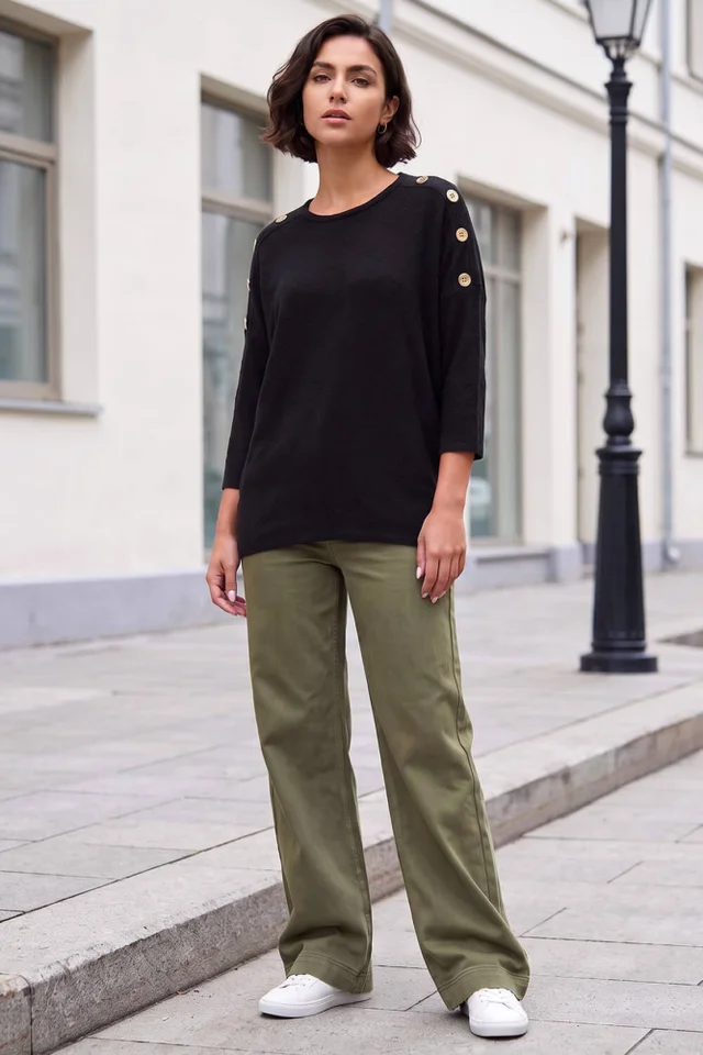 Roman Black Button Detail Top