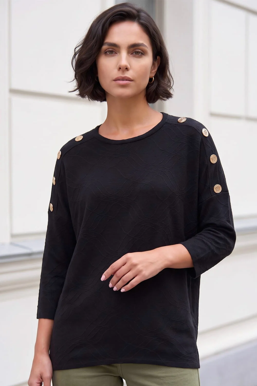 Roman Black Button Detail Top - 20 Image 1