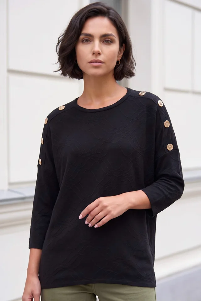 Roman Black Button Detail Top