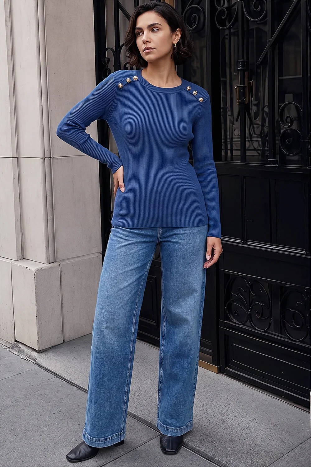 Roman Blue Button Detail Knit Jumper - 16 Image 2