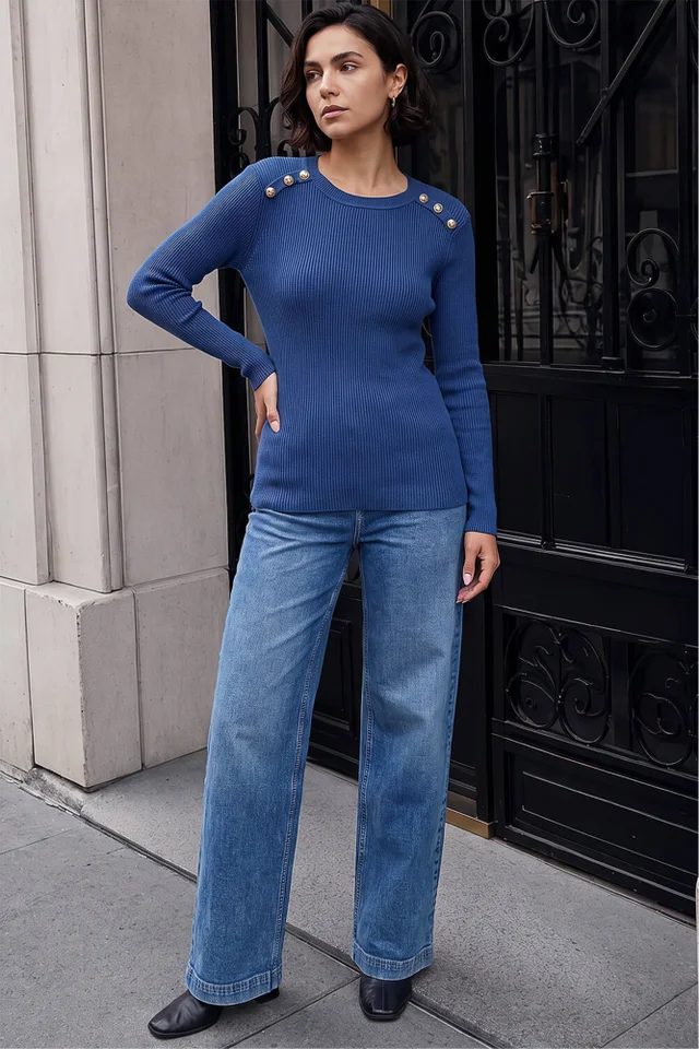 Roman Blue Button Detail Knit Jumper