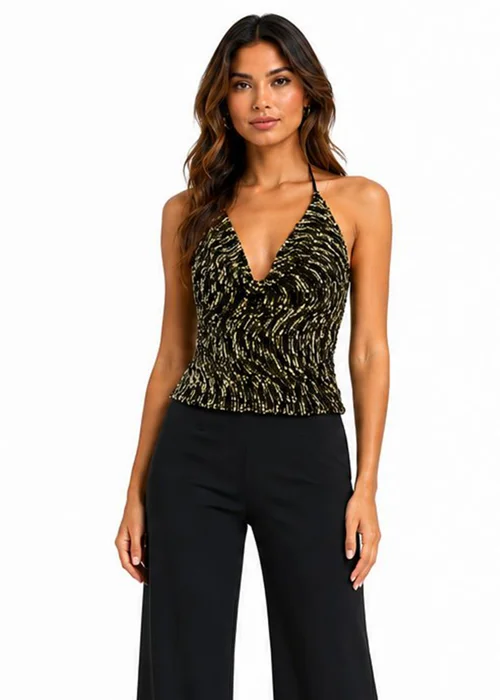 Gini London Gold Cowl Neck Sequin Top - 6 Image 3