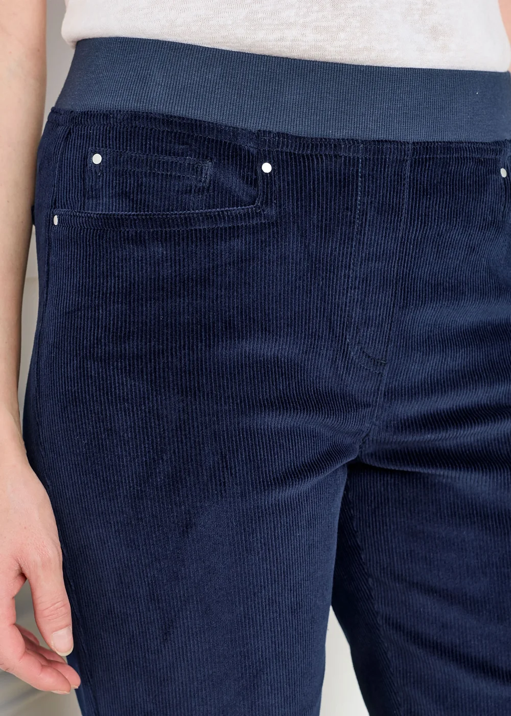 Cotton Traders Navy Premium Pull On Cord Trousers - 14/L27 Image 4