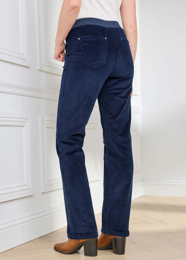 Cotton Traders Navy Premium Pull On Cord Trousers