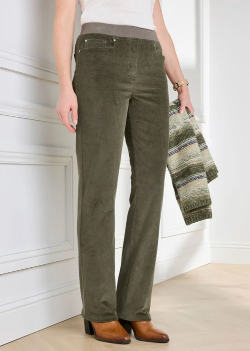 Cotton Traders Deep Khaki Premium Pull On Cord Trousers - 12/L27 Image 1