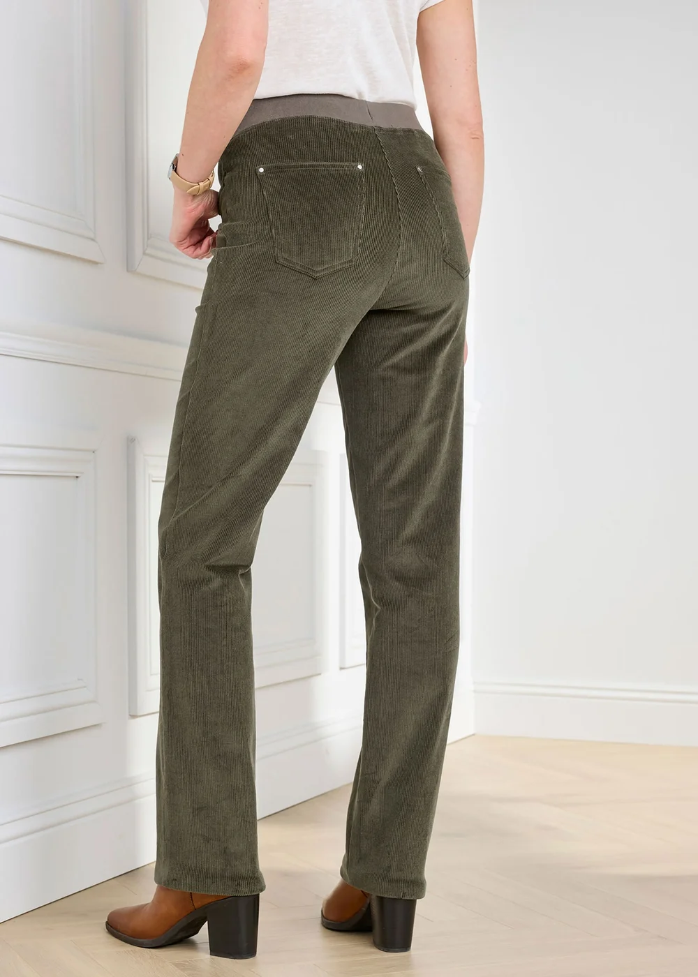 Cotton Traders Deep Khaki Premium Pull On Cord Trousers - 12/L27 Image 2