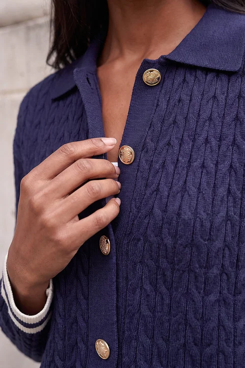 Roman Navy Cable Collared Knit Cardigan - 12 Image 4