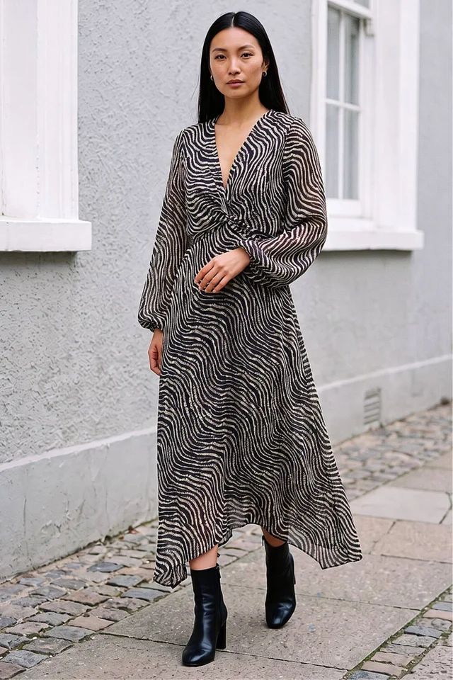 Roman Black Animal Twist Front Dress