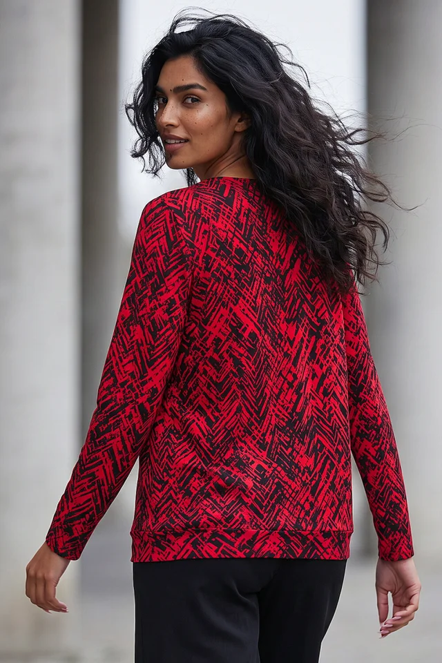 Roman Red Abstract Print Banded Hem Top
