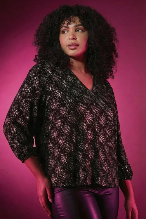 Roman Silver Curve Glitter Sparkle Tunic Top - 20 Image 1